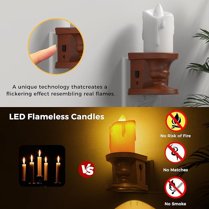 L LOHAS LED Night Light,[2-Pack] Flameless Candle Night Light with 3 Lighting Model, Dusk to Dawn Sensor,0-100LM Brightness Dimmable,Amber Light,Vintage Nightlight for Adults Hallway Bedroom