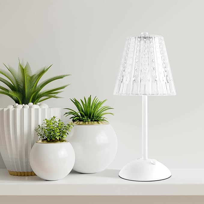 Cordless Table Lamp, 4000mAh Rechargeable Battery Operated Lamp, 3 Color Modes & Stepless Dimmable LED Touch Lamp, Portable Crystal Metal Beside Lamps for Bedroom Restaurant Outdoor(White)