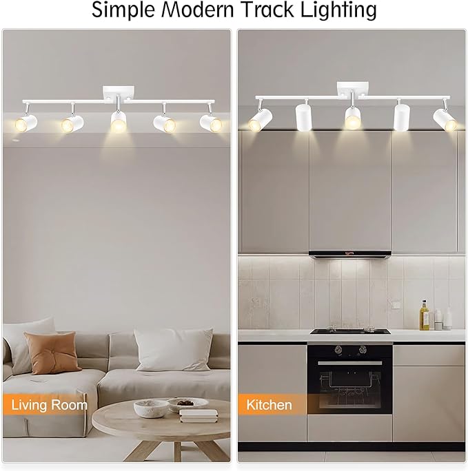 BoostArea Track Lighting Fixtures Ceiling, 5 Light White Track Light with Rotatable Light Heads, Modern Track Lighting Fixtures Ceiling for Kitchen/Living Room,GU10 Bulb Not Included
