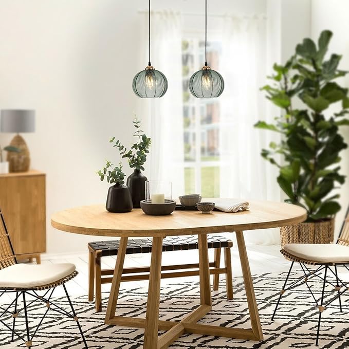 2 Pack Glass Pendant Light Kitchen Island Pendant Lights with Green Glass Shade Hand Blown 1-Light Globe Pendant Light Gold Vintage Hanging Light for Dining Room Bedroom