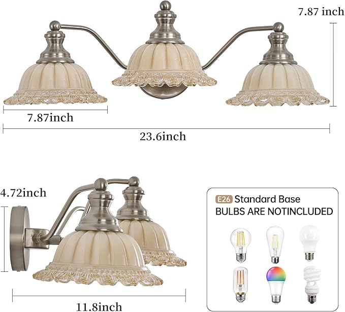XIEDUN Brushed Nickel Bathroom Vanity Light White 3 Light