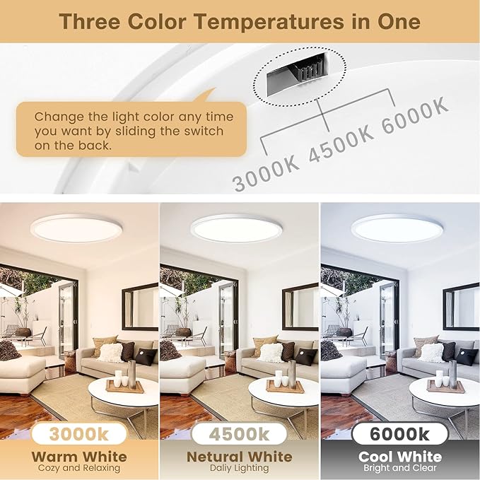 6-Pack 3200LM 12Inch LED Ceiling Lights Flush Mount, Dimmable Ceiling Light Fixtures, 3000K 4500K 6000K CCT, 24W Super Slim Low Profile Modern Ceiling Light for Bedroom Bathroom Hallway Kitchen, White