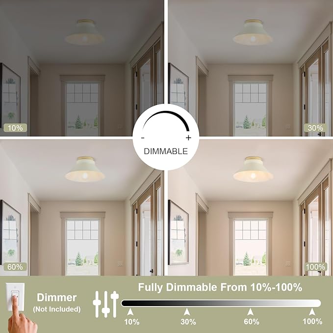 2 Pack Modern Flush Mount Ceiling Light, 11.8'' Cream White Metal Ceiling Light Fixtures with Natural Wood Accent, Farmhouse Semi Flush Mount Light Fixtures for Kitchen, Hallway, Entryway, Bedrooms