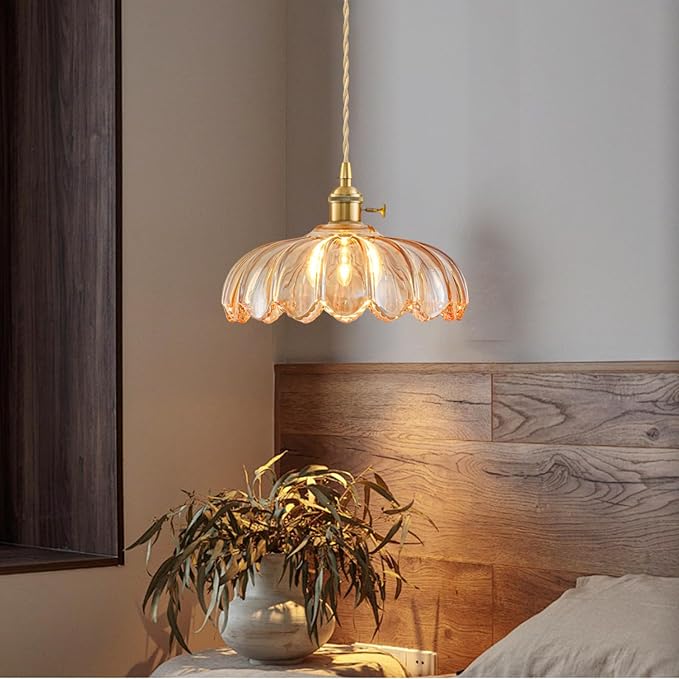 2 Pack Plug in Pendant Light Fixtures, Hanging Light Fixture Glass Pendant Light, Vintage Amber Hanging Lamp, Pendant Lighting for Kitchen Island, Bedroom, Dining Room, Living Room