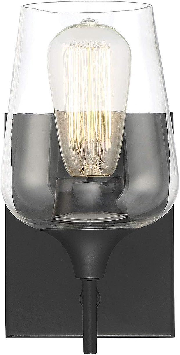 Savoy Essentials 9-4030-1-BK Octave Bohemian Clear Glass Wall Sconce, 1-Light 60 Watt, 10" H x 5" W, Black
