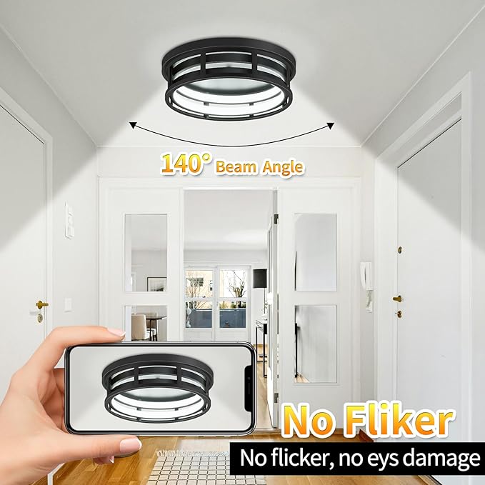 LED 13 inch Flush Mount Ceiling Light Fixture,Black Hallway Light Fixtures Ceiling,Light Fixtures Ceiling Mount for Farmhouse,Kitchen,Hall (2 Pack