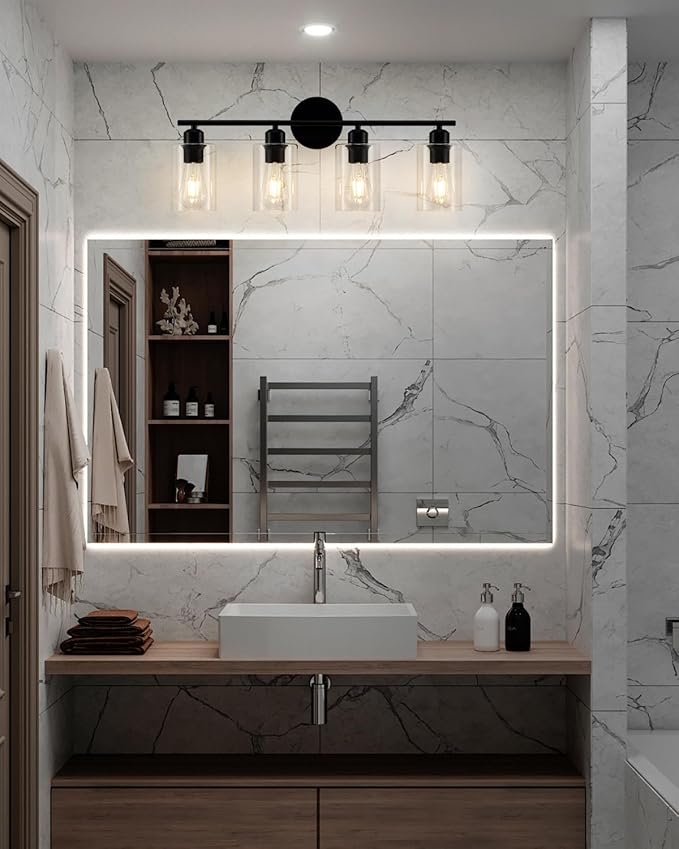 4-Light Bathroom Light Fixtures, Matte Black Vanity Lights for Bathroom