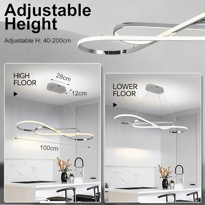 Modern Pendant Light Kitchen Island Lighting Dimmable Modern Led Chandelier for Dining Room Light Fixture Over Table with Remote,Minimalist Led Ceiling Handing Pendant Lamps