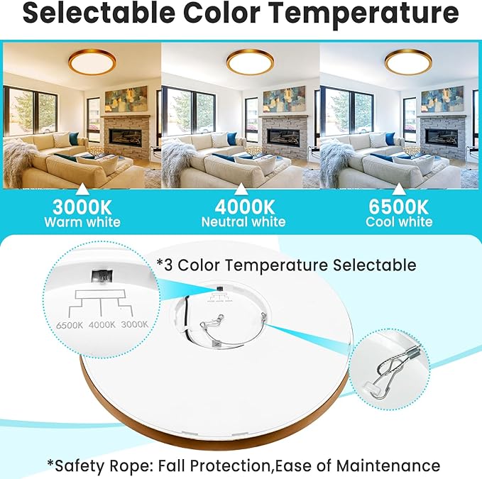 libtit 7 Inch Golden Bronze Flush Mount Ceiling Light, 15W Aureate Ceiling Light Fixture, 3000K/4000K/6500K Color Selectable, Gilded Round Ceiling Lighting for Bedroom Kitchen Pantry