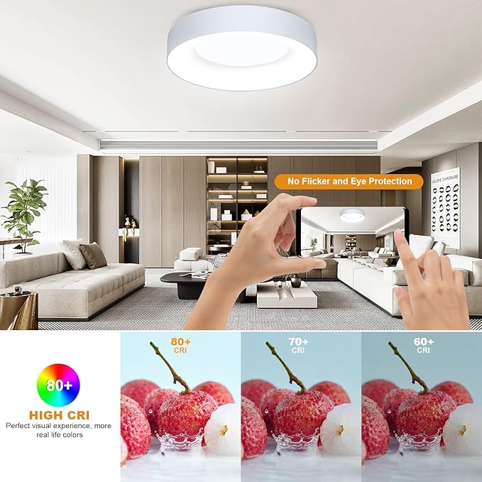 LEZOE 36W 16 Inch RGB Flush Mount LED Ceiling Light Dimmable with Remote Control, 3600lm Color Changing Ceiling Light Fixture, 3000K-6500K Ceiling Lamp for Bedroom Kitchen Hallway Party Living Room