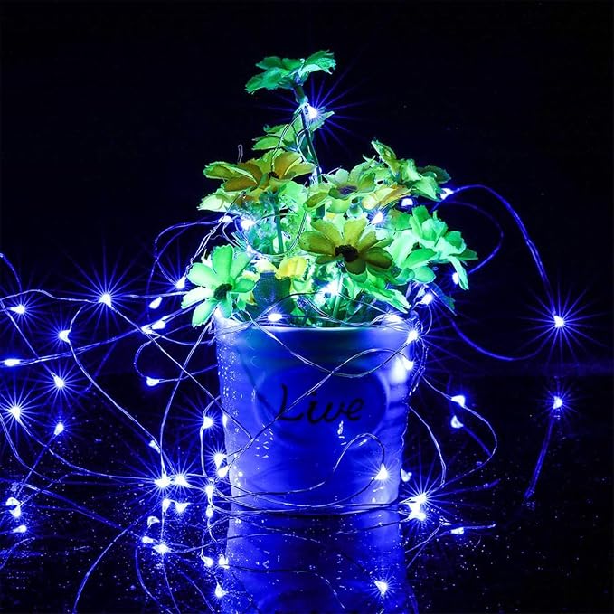 Yiaht 12 Pack Fairy Lights Battery Operated String Lights 7 Feet 20 Led Waterproof Christmas Lights Silver Wire Firefly Starry Moon Lights for Bedroom DIY Party Wedding Patio Christmas (Blue)