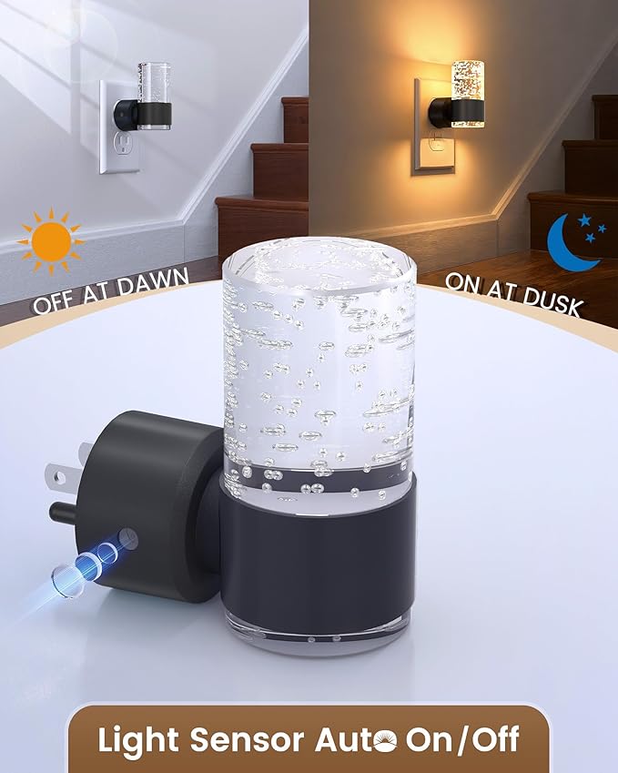 NIORSUN Night Light Plug into Wall, Dimmable Nights Lights with 3 CCT & 5 Brightness Levels, Slim Acrylic Plug in Night Light, Auto Dusk to Dawn Sensor for Stairs, Hallway, Bathroom, Black, 2 Pack