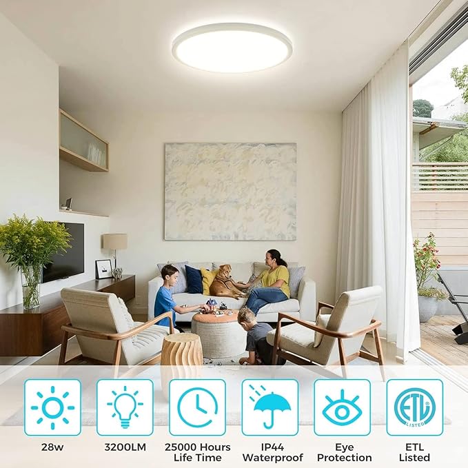 libtit 6 Pack 13 Inch LED Flush Mount Ceiling Light, 3200LM 28W Ultra-Slim LED Ceiling Lights, 3000K/4500K/6000K Selectable Light Fixture for Bedroom, Kitchen, Bathroom, Hallway - White