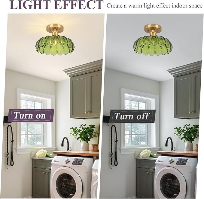 Hallway Lights Fixture Ceiling,Greem Semi Flush Mount Ceiling Lights,9.8" E26 Vintage Light Fixtures for Closet Hallway Kitchen Dining Room