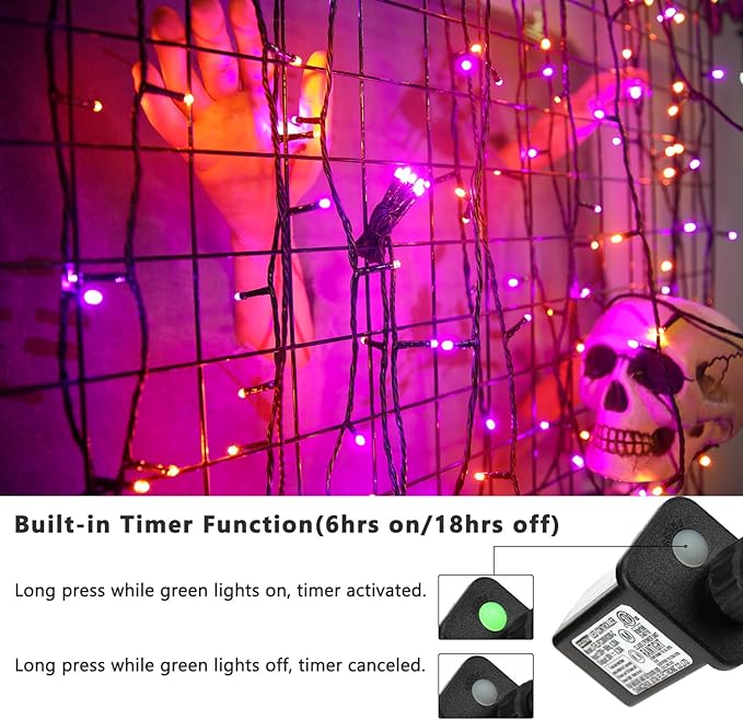 Brizled Purple & Orange Halloween Lights, 95.14ft 240 LED Halloween String Lights Connectable with Timer, 8 Modes Outdoor Orange Light, Plugin Mini Light Waterproof for Outside Spooky Decoration
