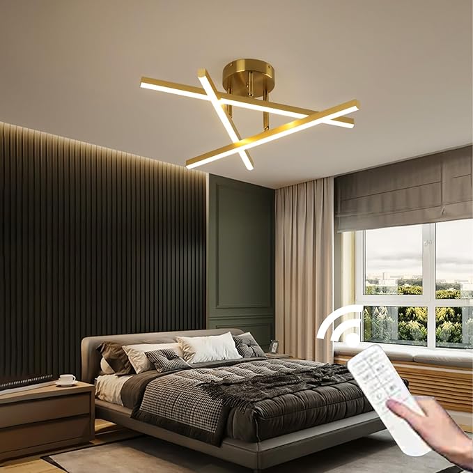 Gold Modern Sputnik Chandelier Ceiling Light Fixtures,3-Lights Industrial Metal Semi Flush Mount Ceiling Light for Bedroom Dining Room Living Room Kitchen Hallway(Gold, 3 Head)