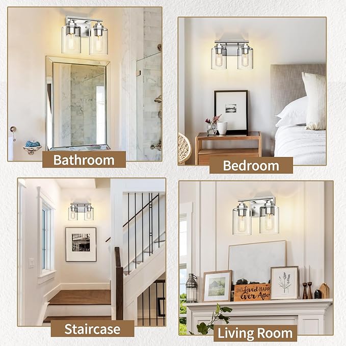 SKEJAO Bathroom Vanity Light Over Mirror,Vanity Light for Bathroom,Bathroom Light Fixture Wall Sconce Lighting for Bedroom,Living Room (Nickel, 2-Light)
