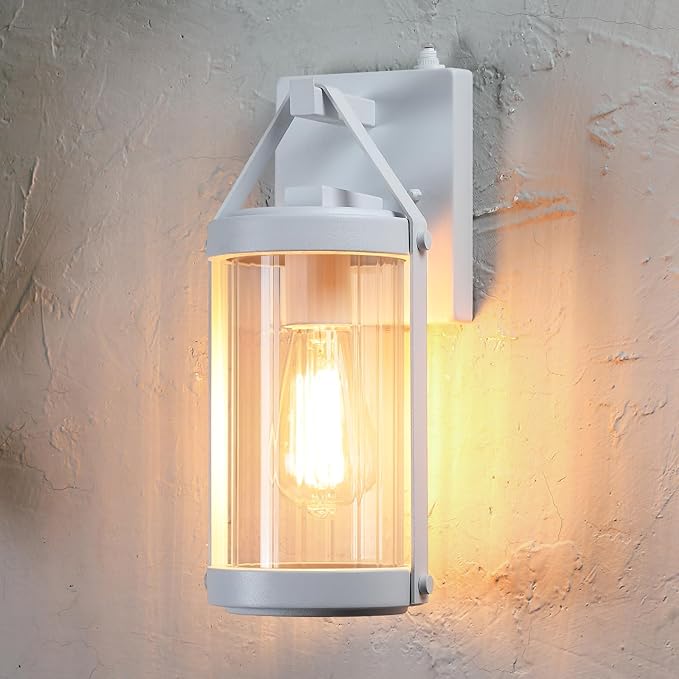 LONEDRUID Dusk to Dawn Sensor Outdoor Wall Sconce Lighting White Exterior Porch Lantern Modern Outside Garage Light Fixtures Waterproof Wall Mount Lamp for House Patio Front Door