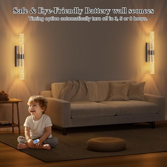 camuucci Battery Operated Wall Sconces Set of 2 Rechargeable Battery Powered Wall Light with 12000mAh Not Hardwired Dimmable Wall Lamp Fixtures for Bedroom Living Room Black 20.9 Inches