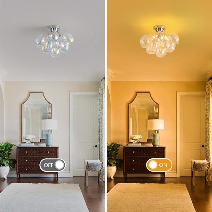 Bubble Light Fixture Flush Mount Ceiling Light Bubble Chandelier 17.7in Blown Glass Semi Flush Mount Chandelier for Bedroom Hallway Entryway Kitchen Foryer Dining Room 1 Pack