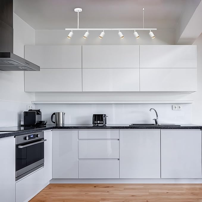 Globe Electric 64000124 55" 6-Light Adjustable Height Track Lighting, Matte White, Pivoting Heads, Modern Ceiling Light for Kitchen, Hallway or Dining Room, Dimmer Switch Compatible