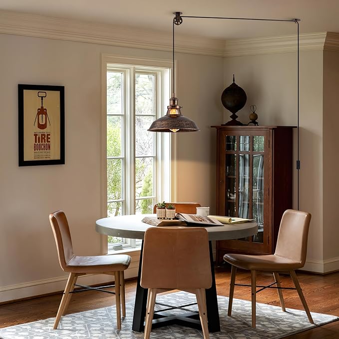 Plug-in Pendant Light with 16FT Cord, Industrial Metal Hanging Lamp with On/Off Switch, Hanging Lights with Plug in Cord for Living Room, Kitchen, Dining Room, Bedroom