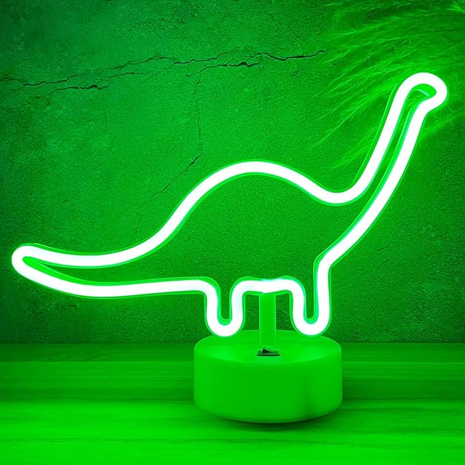 HOHOSIGN Dinosaur Neon Sign Dino Light Green LED Dinosaur Neon Light Room Decor for Boys Room Kids Girls Bedroom Nursery, Classroom Table Desk Stand Night LED Sign Toddlers Present Christmas Birthday