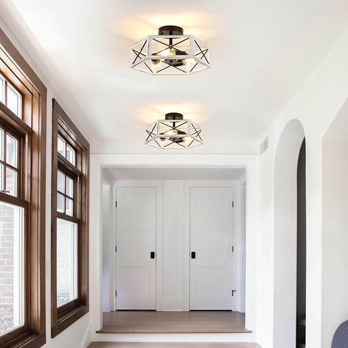 Wilon Modern Flush Mount 3-Light Industrial Kitchen Ceiling Lights - Farmhouse Style, Oak White, Rustic Finish for Bedroom Hallway Foyer