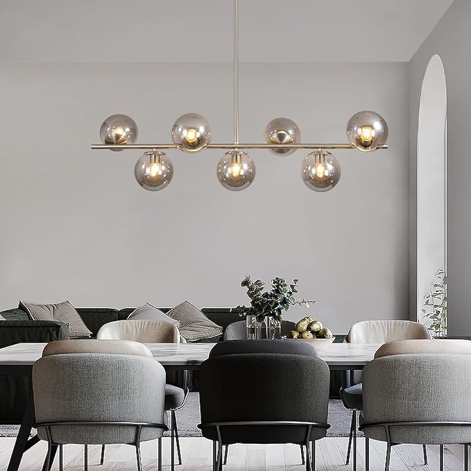 KCO Lighting Linear Globe Chandelier Brushed Nickel Pendant Lights Kitchen Island Silver Linear Pendant Lights Smoke Glass Chandelier Mid Century Modern Dining Room Light Fixture