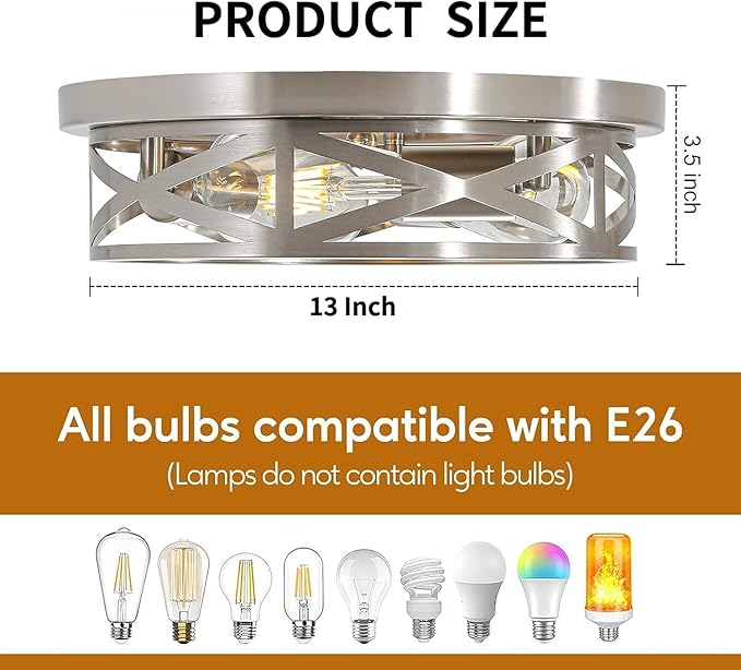 3-Light Flush Mount Ceiling Light Fixtures, 13 Inch Cage Ceiling Mount for Farmhouse with Metal, Industrial Flush Mount Light Fixture Farmhouse for Hallway, Kitchen, Entryway and Foyer