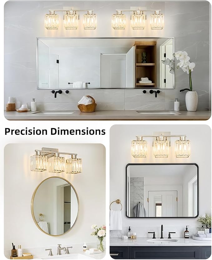 OKELI 3-Light Bathroom Light Fixtures, Modern Brushed Nickel Crystal Wall Light for Bathroom,Lighting Fixtures Over Mirror