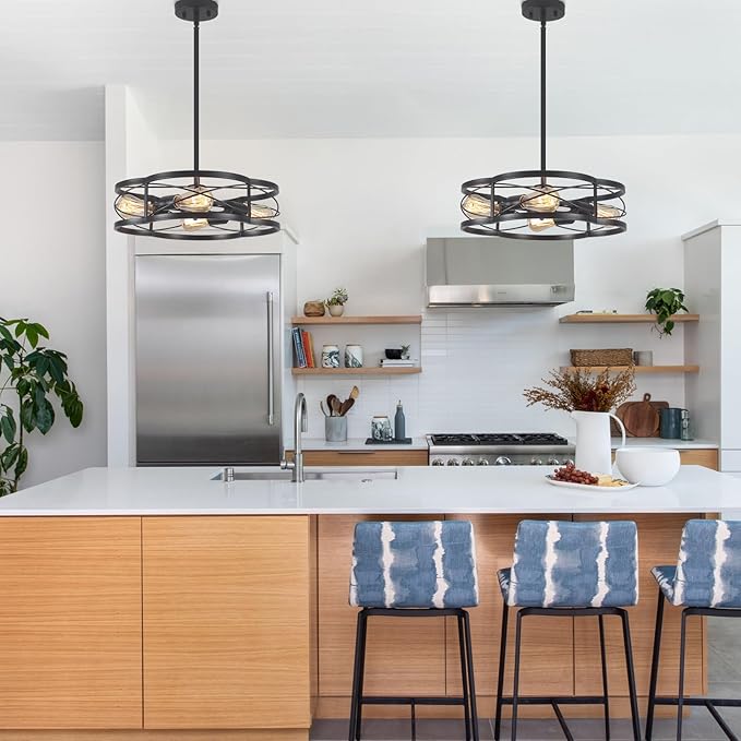 Black Semi Flush Mount Ceiling Lights, Sloped Dining Room Light Fixture Farmhouse Chandelier, Kitchen Island Pendant Lighting Adjustable Height for Entryway Hallway Foyer