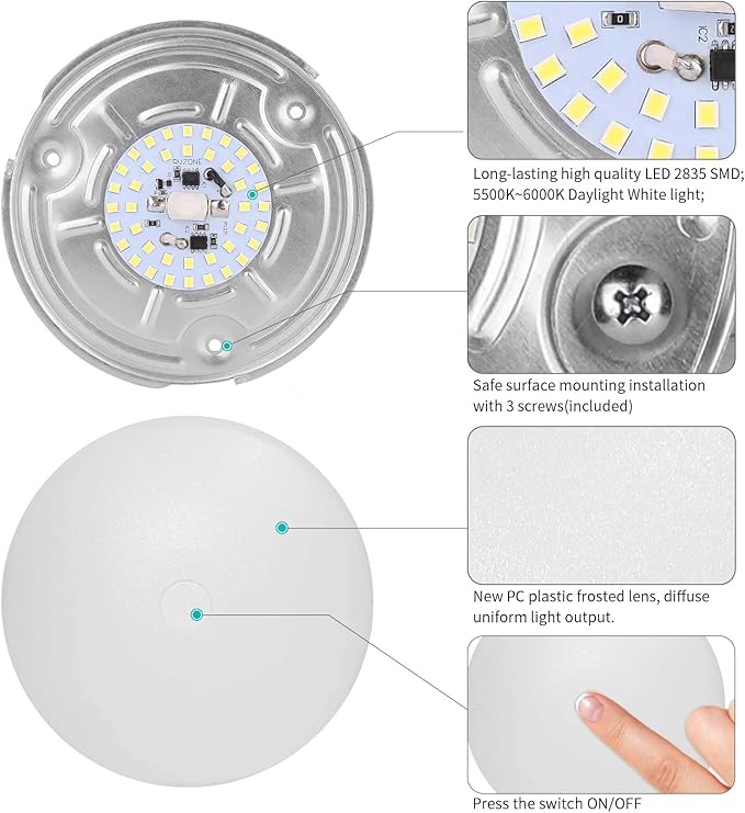 4 Pack RV LED Ceiling Puck Light RV Boat Interior Light DC 12V Surface Mount Ceiling Dome Lighting, 4.5W Panel Downlight for Camper Van Travel Trailer Motorhome(Cool White)