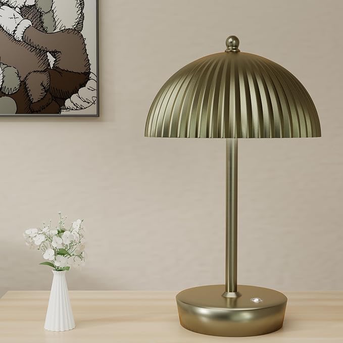 Small Portable Cordless Table Lamp, 3-Way Dimmable Touch Rechargeable Battery Powered Mushroom Lamp Bedroom Dining Table Living Room Shelf Decor,Gold