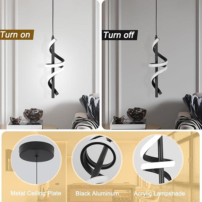 Black Led Pendant Light Fixtures,6000K Cool White Modern Pendant Lights for Kitchen Island,Adjustable Kitchen Island Light Fixture for Dining Room Bedroom Sink, 1 Pack (Black, 2 Packs)