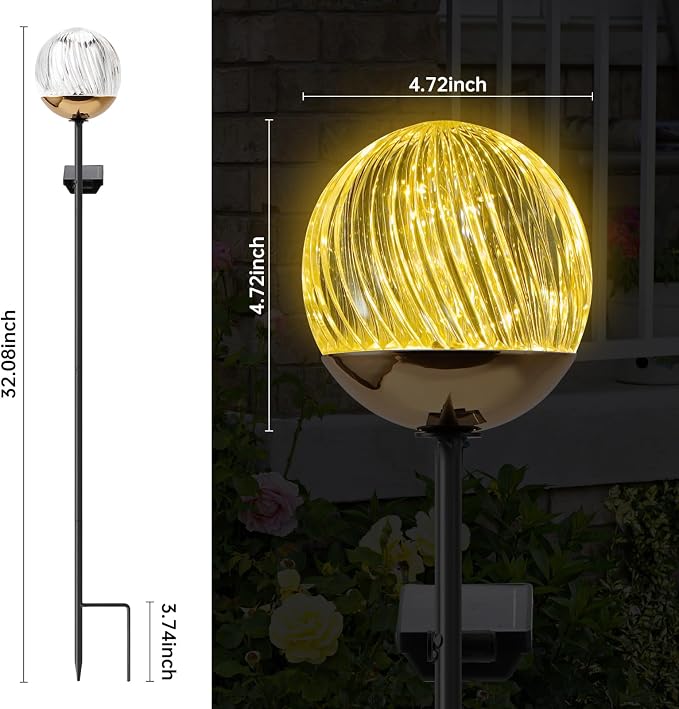 Solar Ball garden Stake Lights - Elegant Outdoor Acrylic Ball Garden Lights, Exquisite Solar garden Globe stake light,out door decor for Yard, Pathway, Patio , gifts for Mom (Black stake , 2 pack)