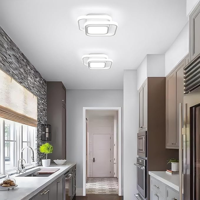 2 Packs Small Ceiling Light Modern LED Acrylic Square Ceiling Lamp Cool White 6000K Hallway Lighting Fixtures for Bedroom Kitchen Living Room Study Hallway Small Asile Lamp Corridor Lights (White)