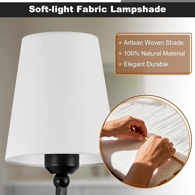 Bathroom Vanity Light, Matte Black Bathroom Light Fixtures, 4-Light Lighting Fixtures Over Mirror, Modern Wall Sconce with Flared White Fabric Shade, E26 Socket(ETL Listed)