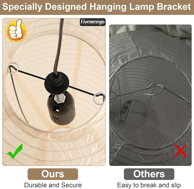 Paper Lantern Lamp Plug in Hanging Lamp 23.6in Off-White Rice Paper Pendant Light with 19.7FT Cord Large Globe Japanese Japandi Wabi Sabi Chandelier for Dining Living Room Bedroom 1 Pack