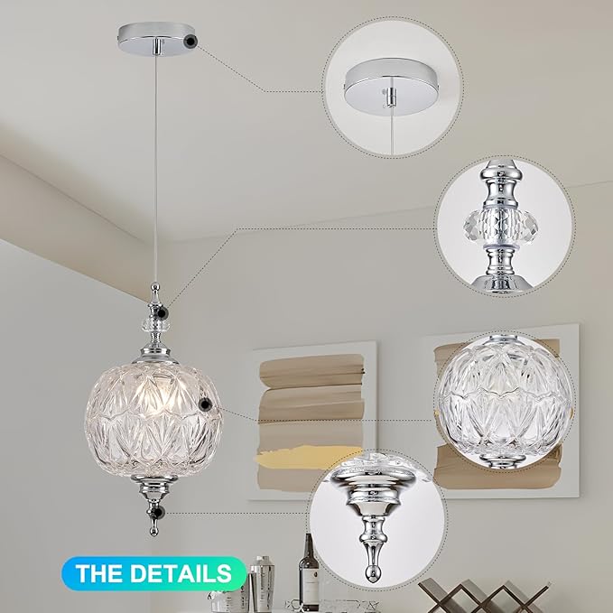Modern Chrome Pendant Light Fixtures 8.3" Pendant Lighting for Kitchen Island Living Room Bedroom