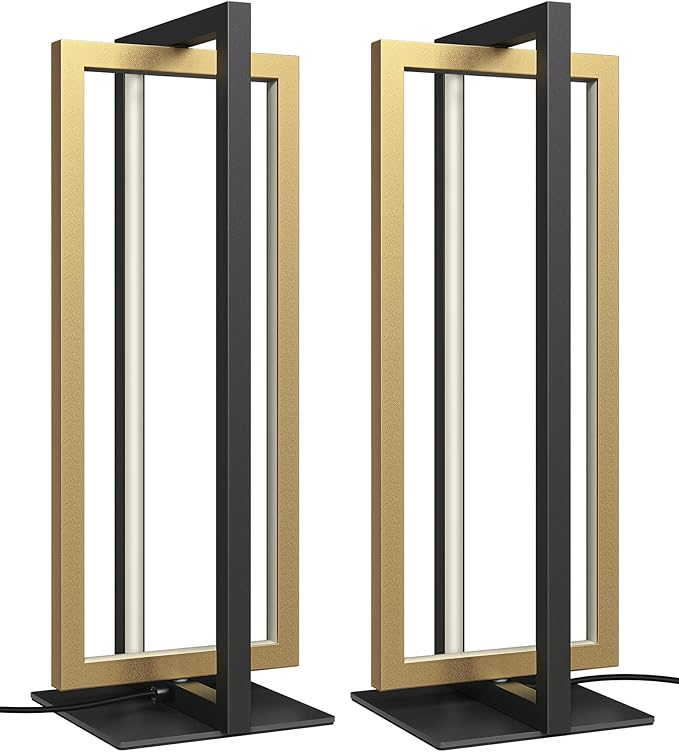EDISHINE LED Table Lamp Set of 2, 3 Color Temperatures Modern Nightstand Lamp (3000K 4500K 6000K), MAX 750LM Dimmable Bedside Lamps for Living Room Bedroom, Angle Adjustable, Dual-Frame Rectangle