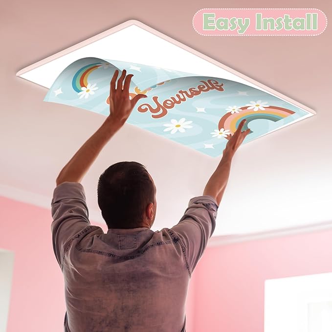 8Pcs Fluorescent Light Covers for Classroom Ceiling Lights,4 x 2 Feet Inspirational Sayings Magnetic Light Cover for Office Hospitals Home Drop Ceiling Windows Decorations (Groovy)