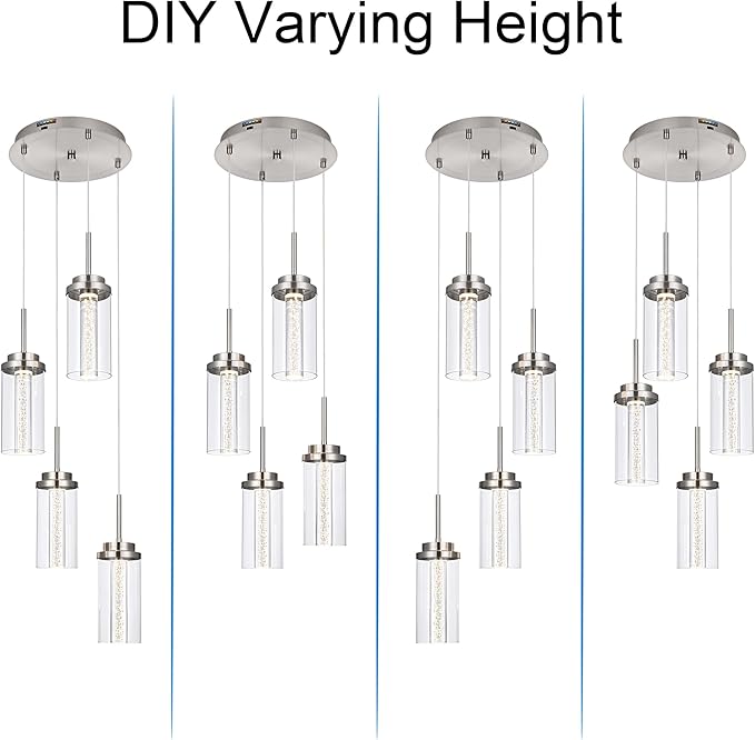 MELUCEE Modern LED Pendant Light Fixtures 4-Light Kitchen Pendant Lights with 3000K-6000K Adjustable Color Temperature Brushed Nickel Ceiling Hanging Lamp for Dining Room Bedroom Kitchen Island