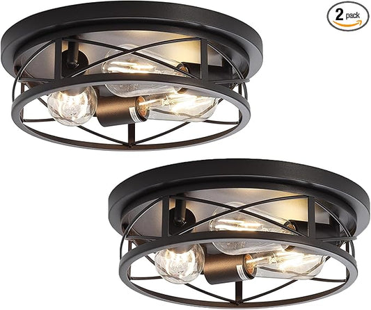 Black Farmhouse Ceiling Light Fixtures,3 Lights Flush Mount Ceiling Light,Bathroom Light Fixtures Ceiling Mount for Hallway Bedroom Kitchen 2 Pack