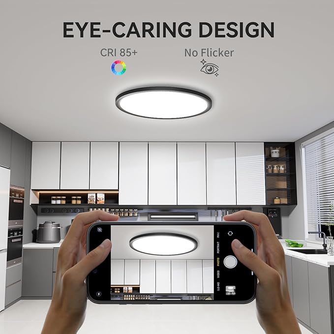4700lm LED Flush Mount Ceiling Light, Super Slim 16 inch LED Ceiling Light, 5000K LED Ceiling Light for Bedroom, Living Room, Dining Room (Black, Four Pack)