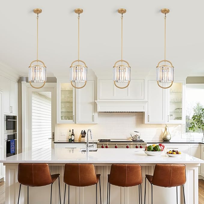 1-Light Modern Small Crystal Chandelier, Mini Gold Pendant Lighting 9.4" Crystal Lamp for Closet Bedroom Foyer Living Room Dining Room Bar