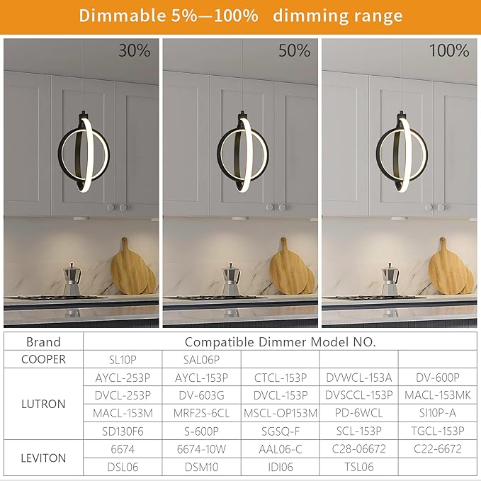 Modern LED Chandelier Black Ring Pendant Light Fixtures 4000K Dimmable Height Adjustable Pendant Lighting for Dining Room Kitchen Island Bedroom Living Room Foyer（3-Pack）