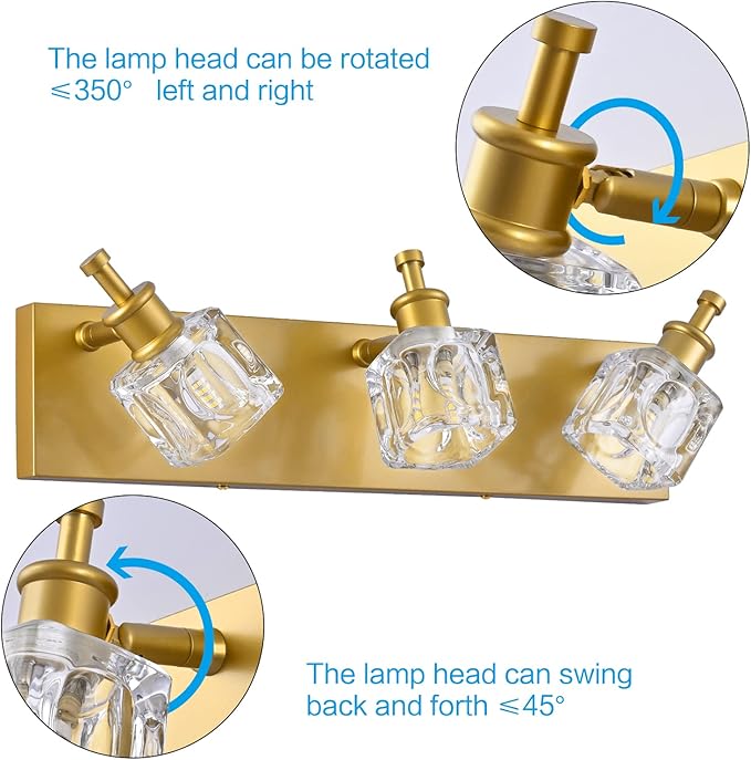 PRESDE Bathroom Vanity Lights Modern Crystal Gold 3 Light Bathroom Lights Fixtures Over Mirror Vanity Light for Bathroom