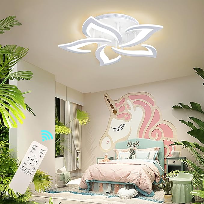 AHAWILL Ceiling Light Dimmable Modern Embedded LED Chandelier Metal Acrylic Petal Ceiling Ceiling Light, Suitable for Living Rooms, Bedrooms, Children's Rooms, Etc.23.8″/35w/5 Heads……