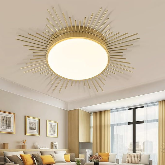 D23.6 In. LED Dimmable Ceiling Lights Flush Mount, Kids Ceiling Light Fixture, Nursery Light Fixture Brass Firework Flower Ceiling Light for Kids Room Bedroom Nursery Ceiling Light 5CCT 2700K-5000K